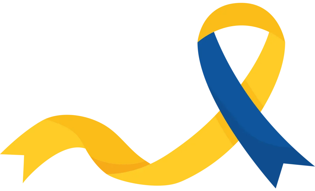 Down Syndrome awareness ribbon, blue and yellow